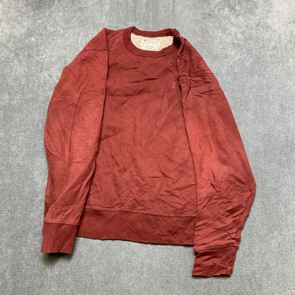 VTG Champion Sweatshirt Mens Medium Maroon Fleece Lined Crewneck Logo Long